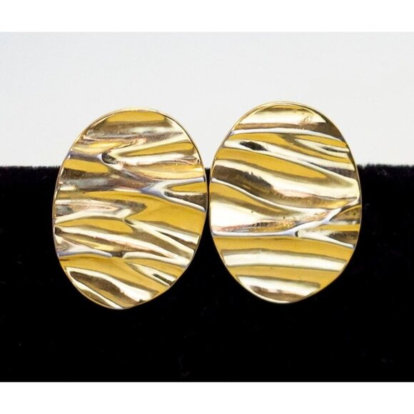 Vintage Zebra-patterned Gold Tone Oval Clip On Earrings - K1 - Picture 1 of 3